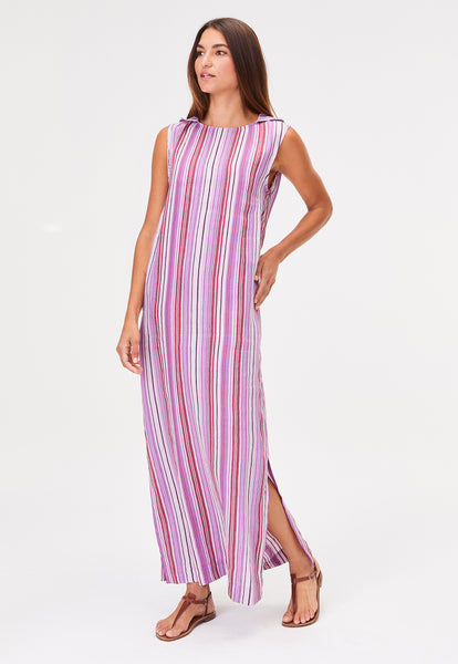 THE COLUMN DRESS in BLUEBERRY STRIPED LINEN