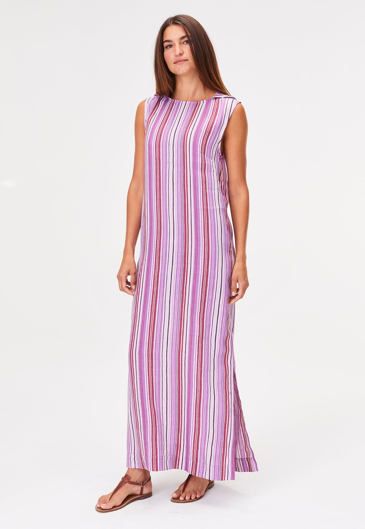 THE COLUMN DRESS in BLUEBERRY STRIPED LINEN