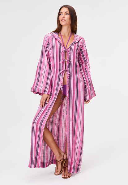 THE BEACH CAPE in RASPBERRY STRIPED LINEN