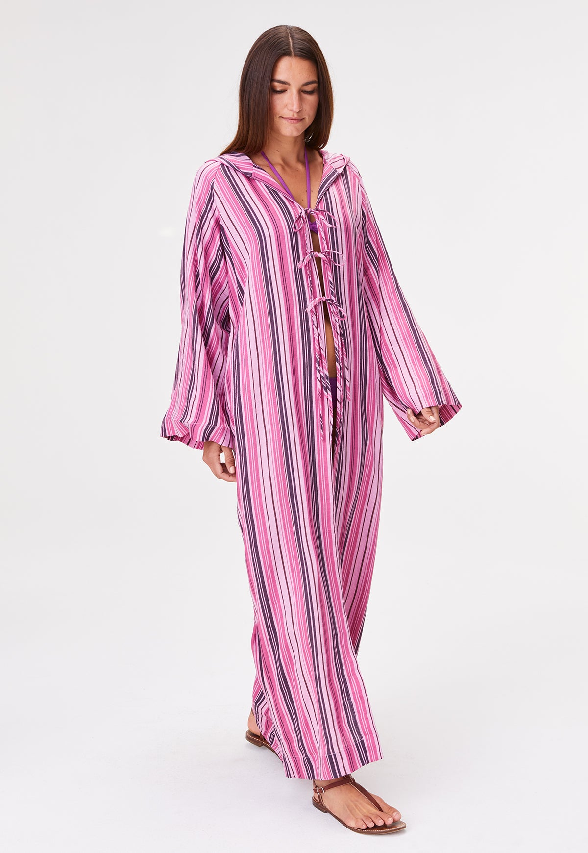 THE BEACH CAPE in RASPBERRY STRIPED LINEN