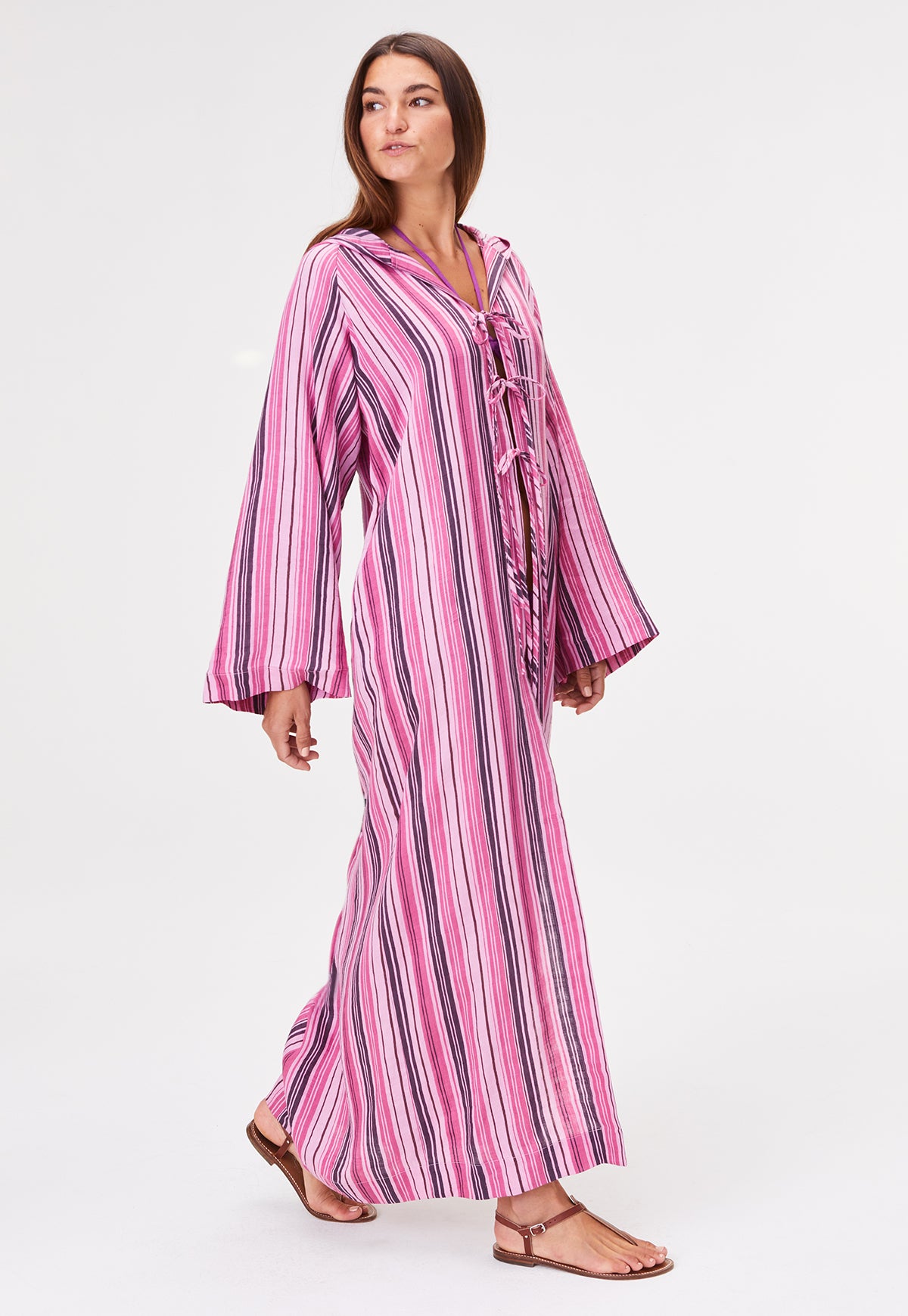 THE BEACH CAPE in RASPBERRY STRIPED LINEN