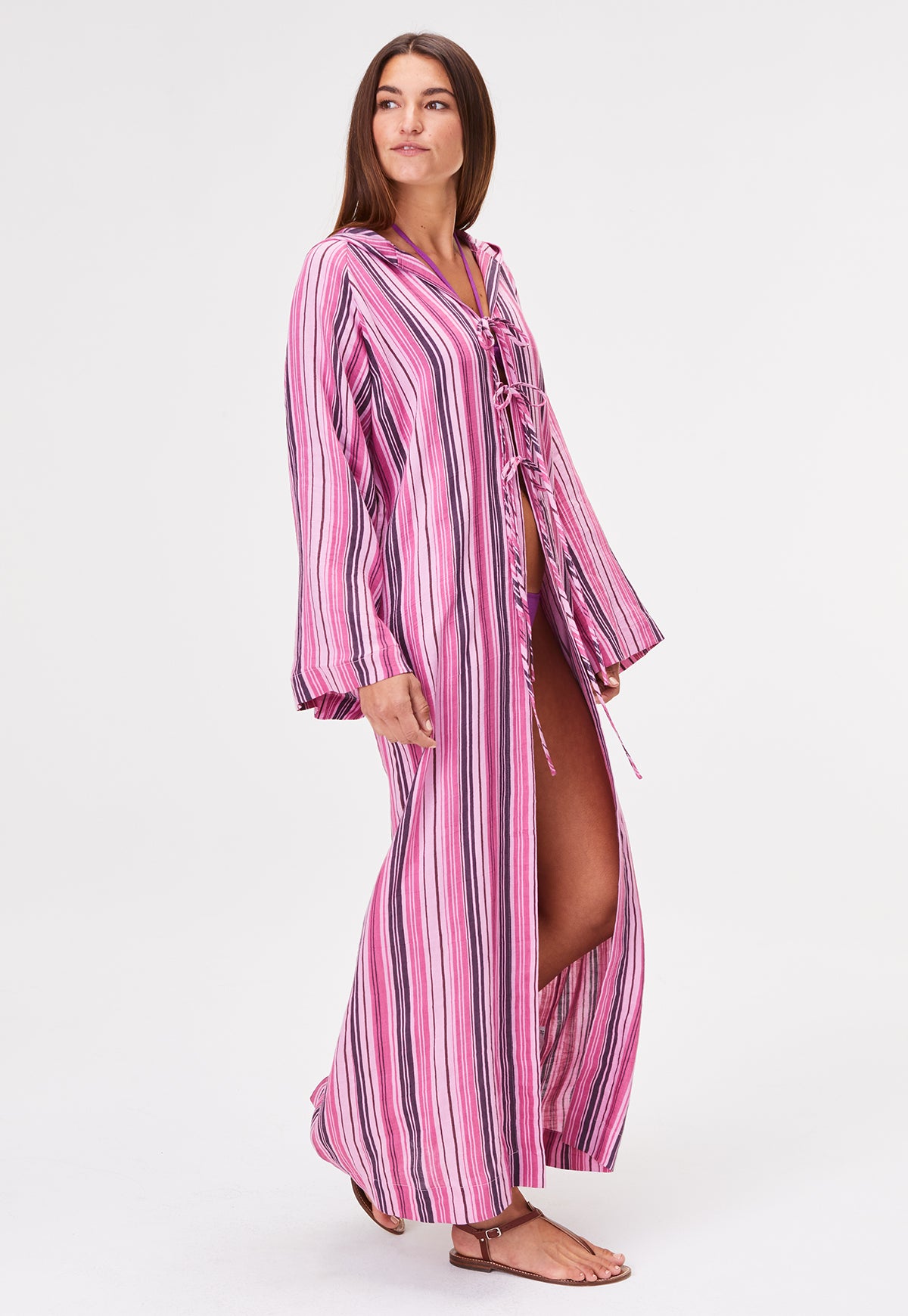THE BEACH CAPE in RASPBERRY STRIPED LINEN