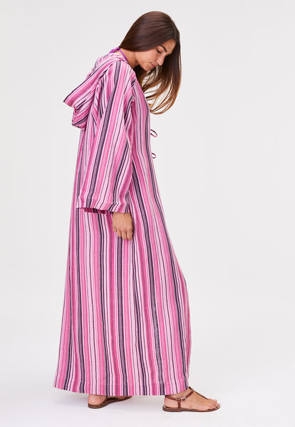 THE BEACH CAPE in RASPBERRY STRIPED LINEN