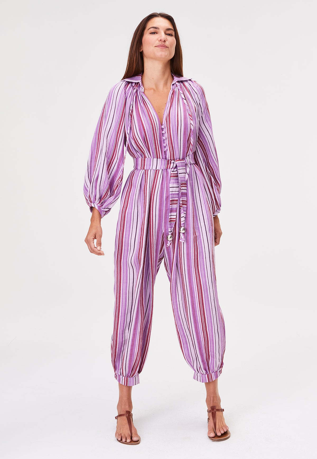 THE POET JUMPSUIT in BLUEBERRY STRIPED LINEN