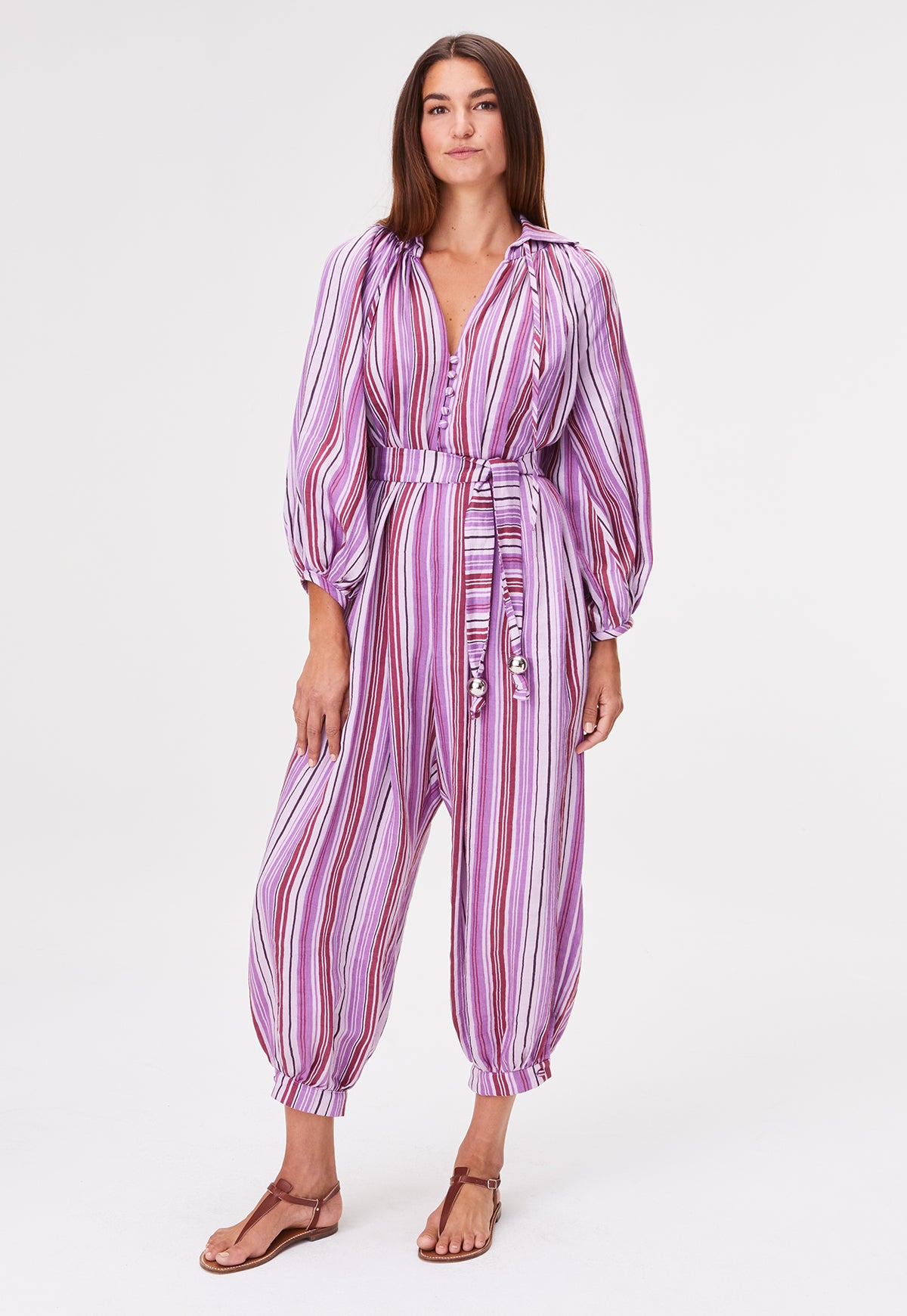 THE POET JUMPSUIT in BLUEBERRY STRIPED LINEN