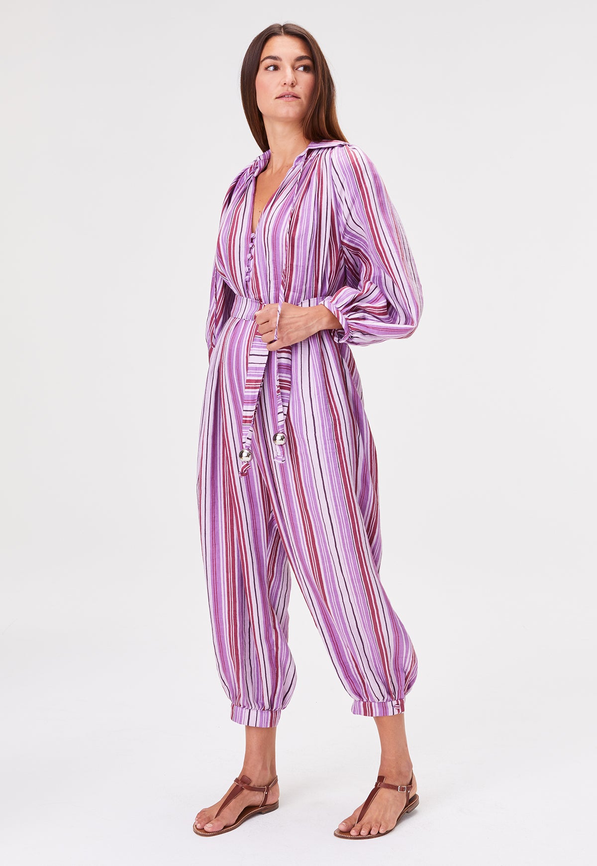 THE POET JUMPSUIT in BLUEBERRY STRIPED LINEN