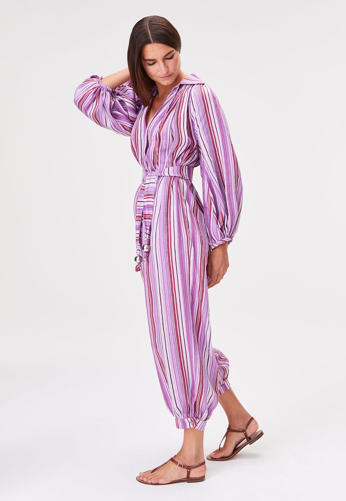 THE POET JUMPSUIT in BLUEBERRY STRIPED LINEN