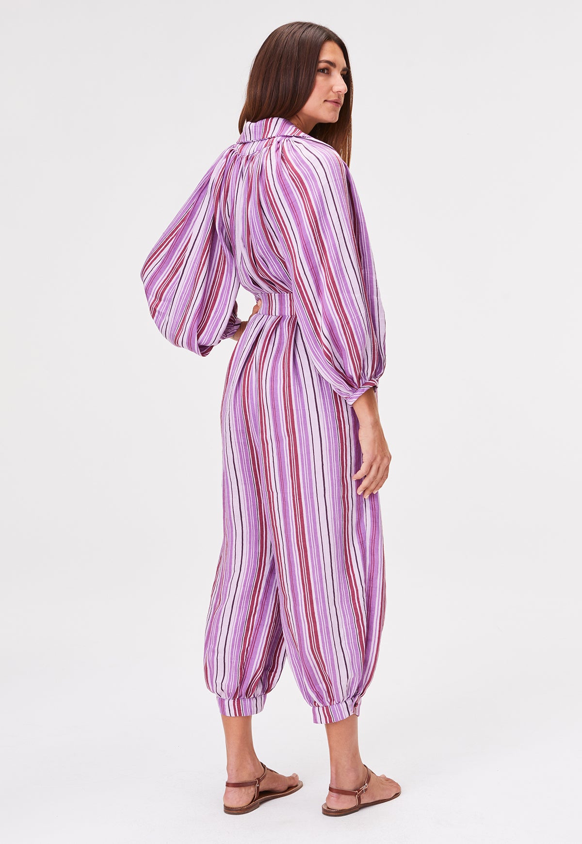 THE POET JUMPSUIT in BLUEBERRY STRIPED LINEN