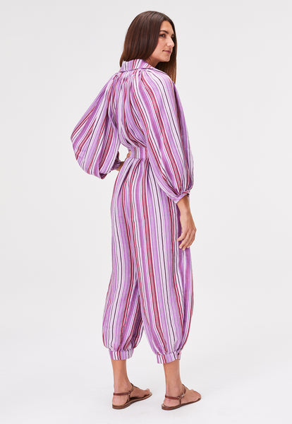 THE POET JUMPSUIT in BLUEBERRY STRIPED LINEN