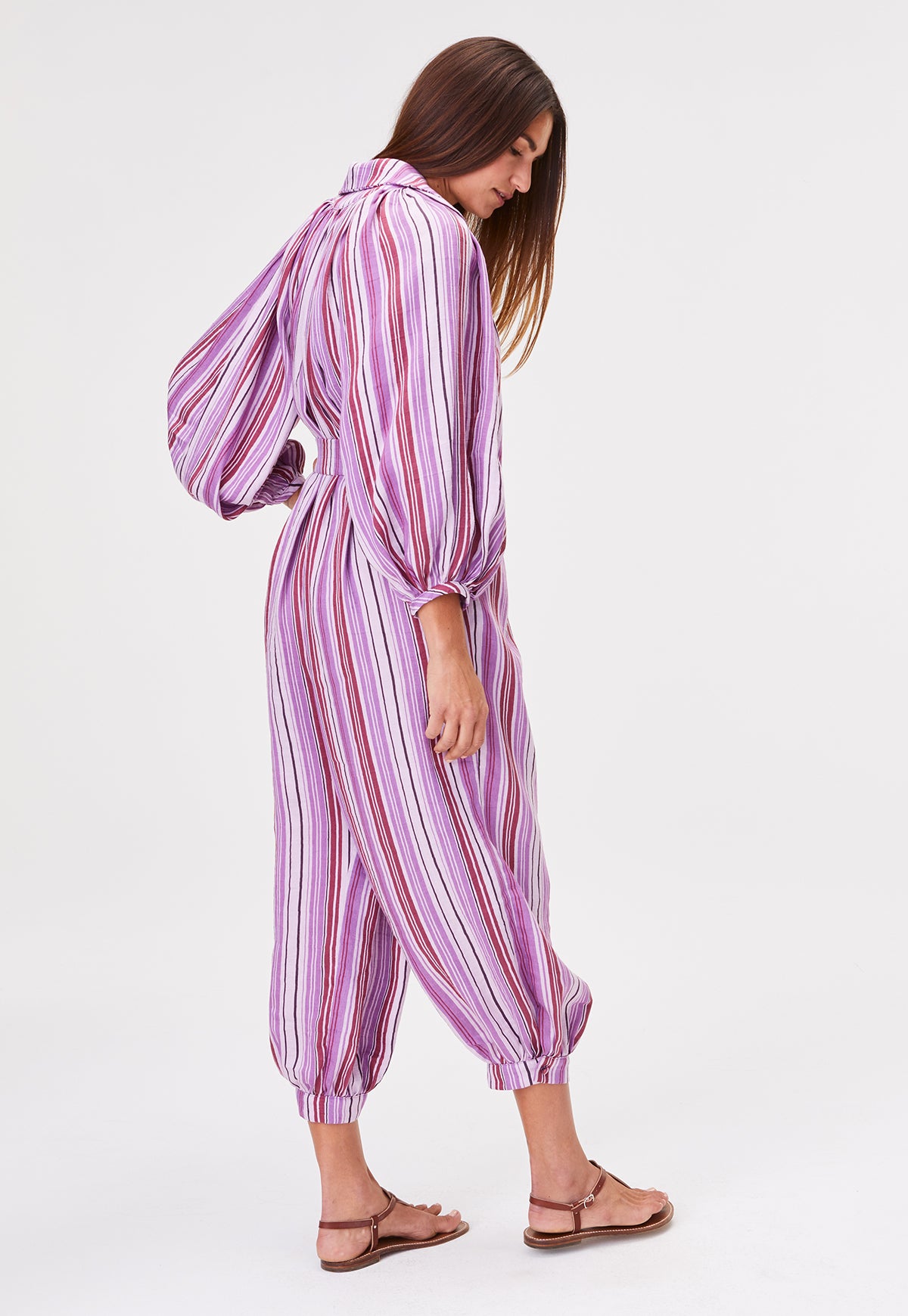 THE POET JUMPSUIT in BLUEBERRY STRIPED LINEN