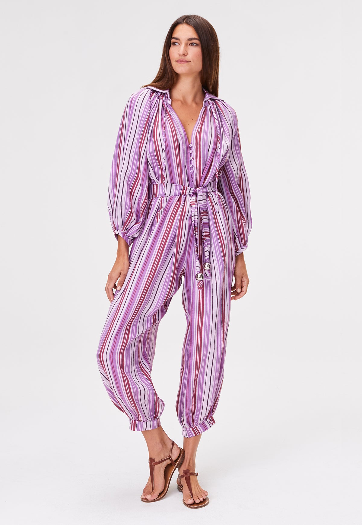 THE POET JUMPSUIT in BLUEBERRY STRIPED LINEN
