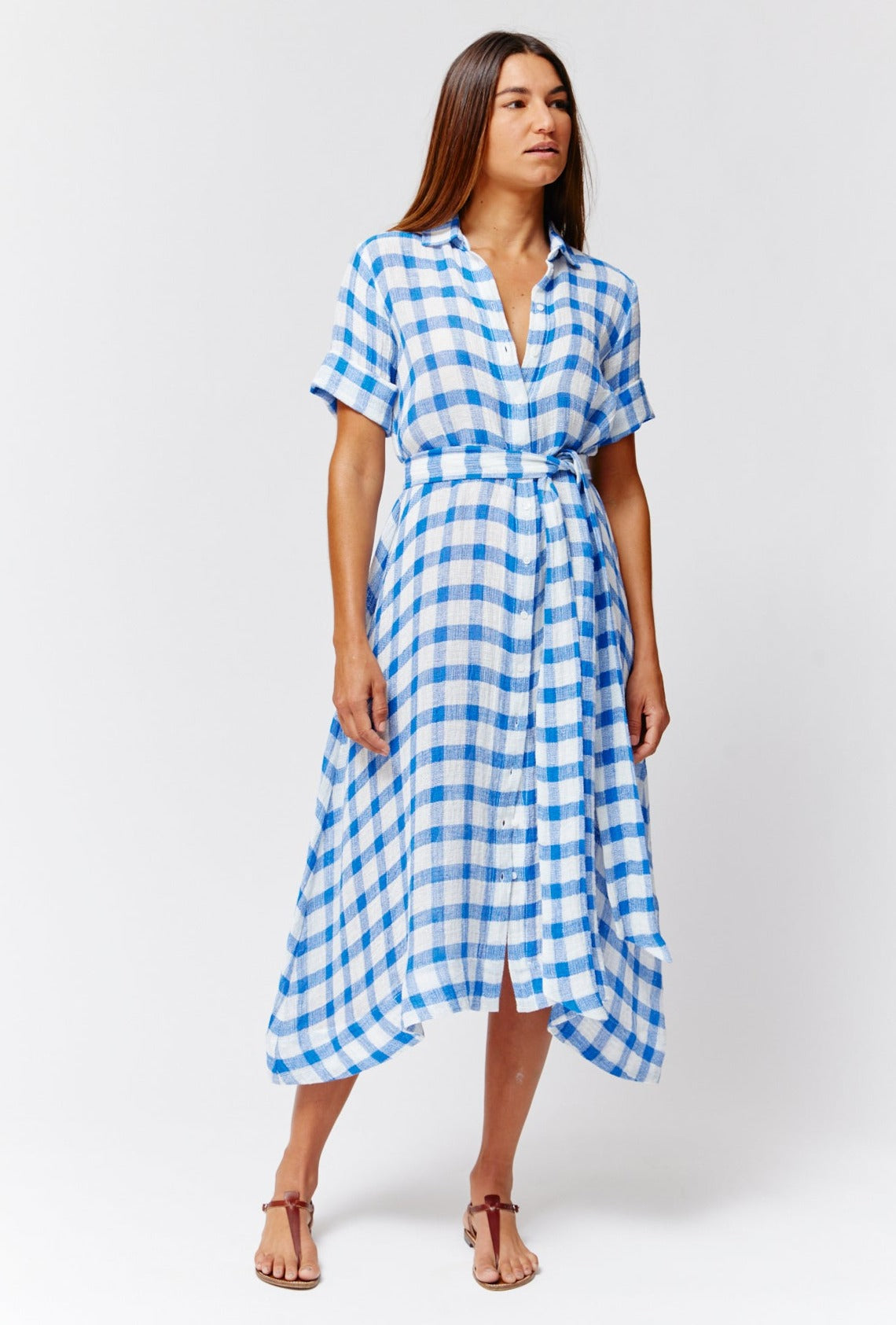THE CLASSIC SHIRT DRESS in AZURE GINGHAM CHIOS GAUZE