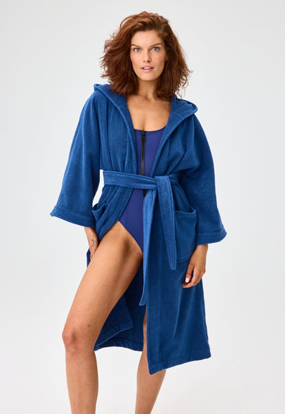navy blue dressing gown THE DRESSING GOWN in NAVY TERRY CLOTH – Lisa Marie Fernandez