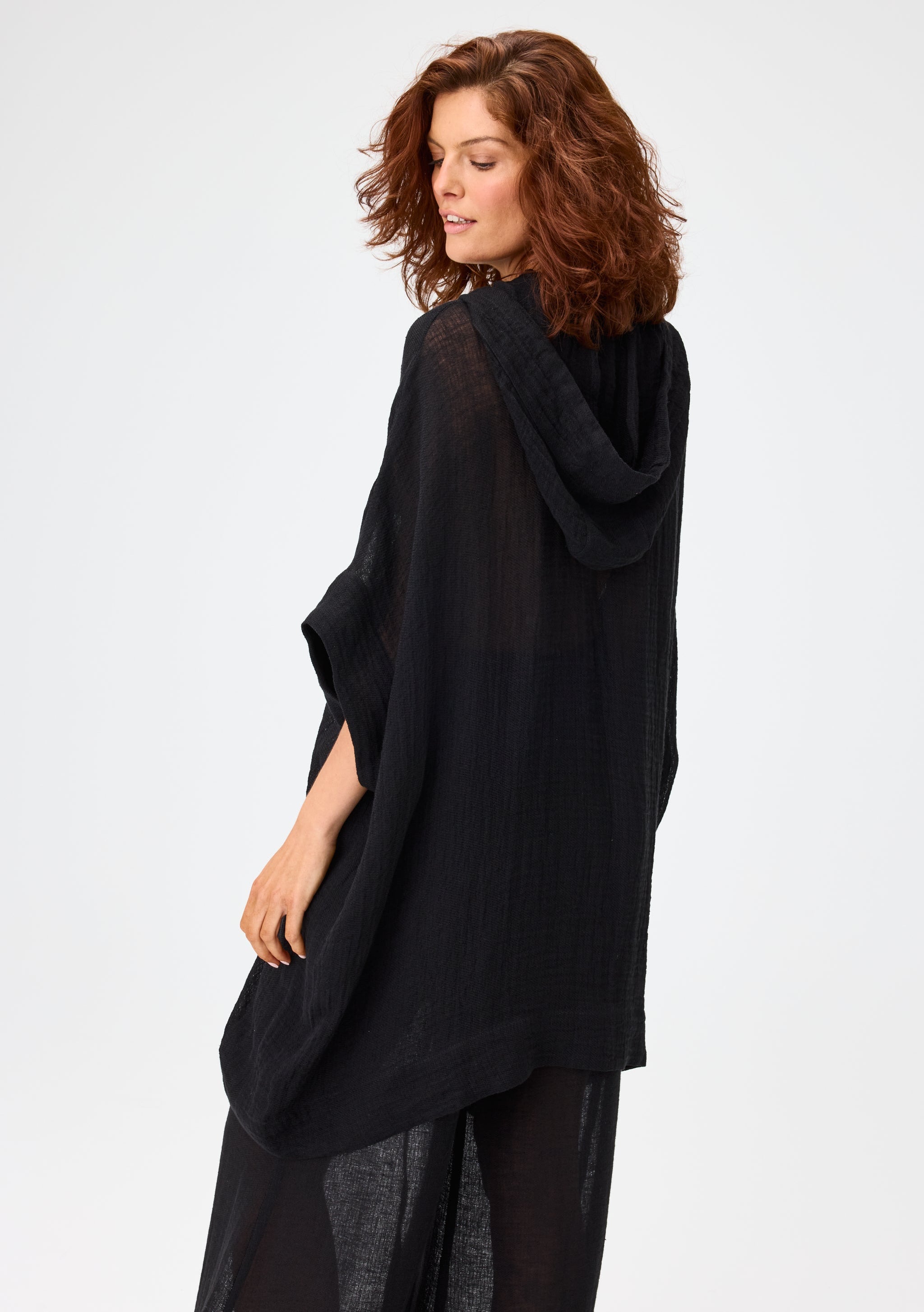 THE HOODED PONCHO in BLACK GAUZE