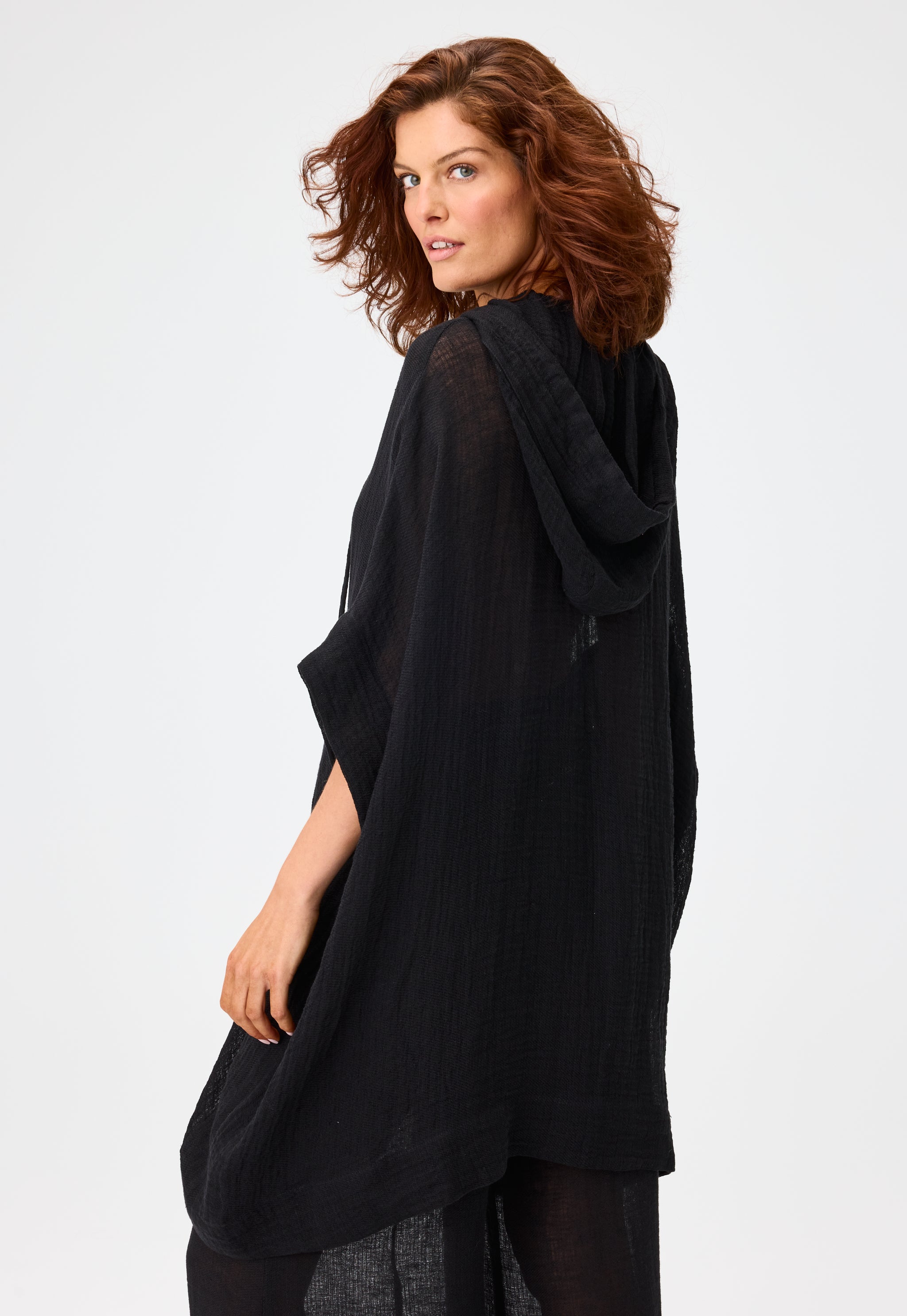 THE HOODED PONCHO in BLACK GAUZE