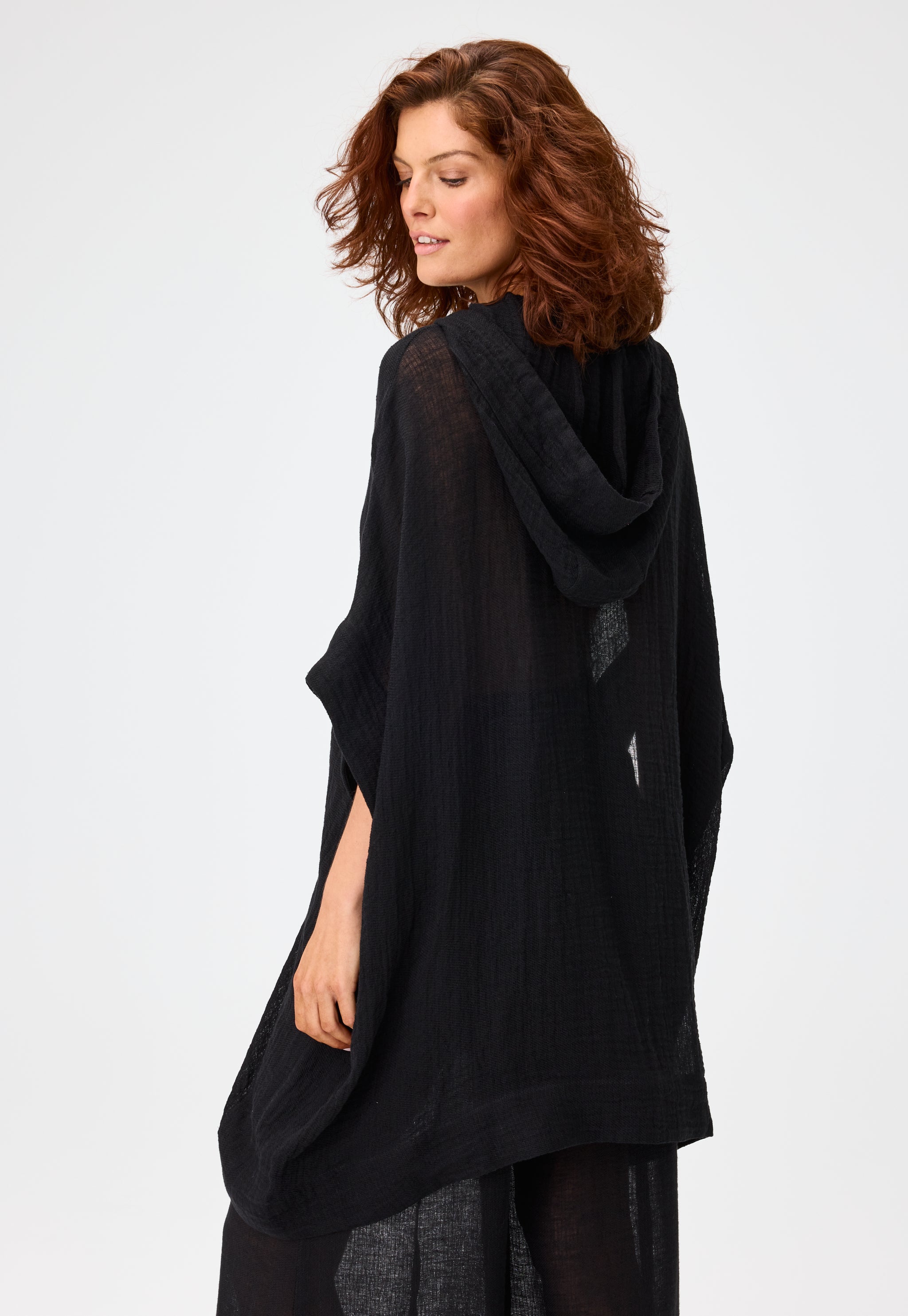 THE HOODED PONCHO in BLACK GAUZE