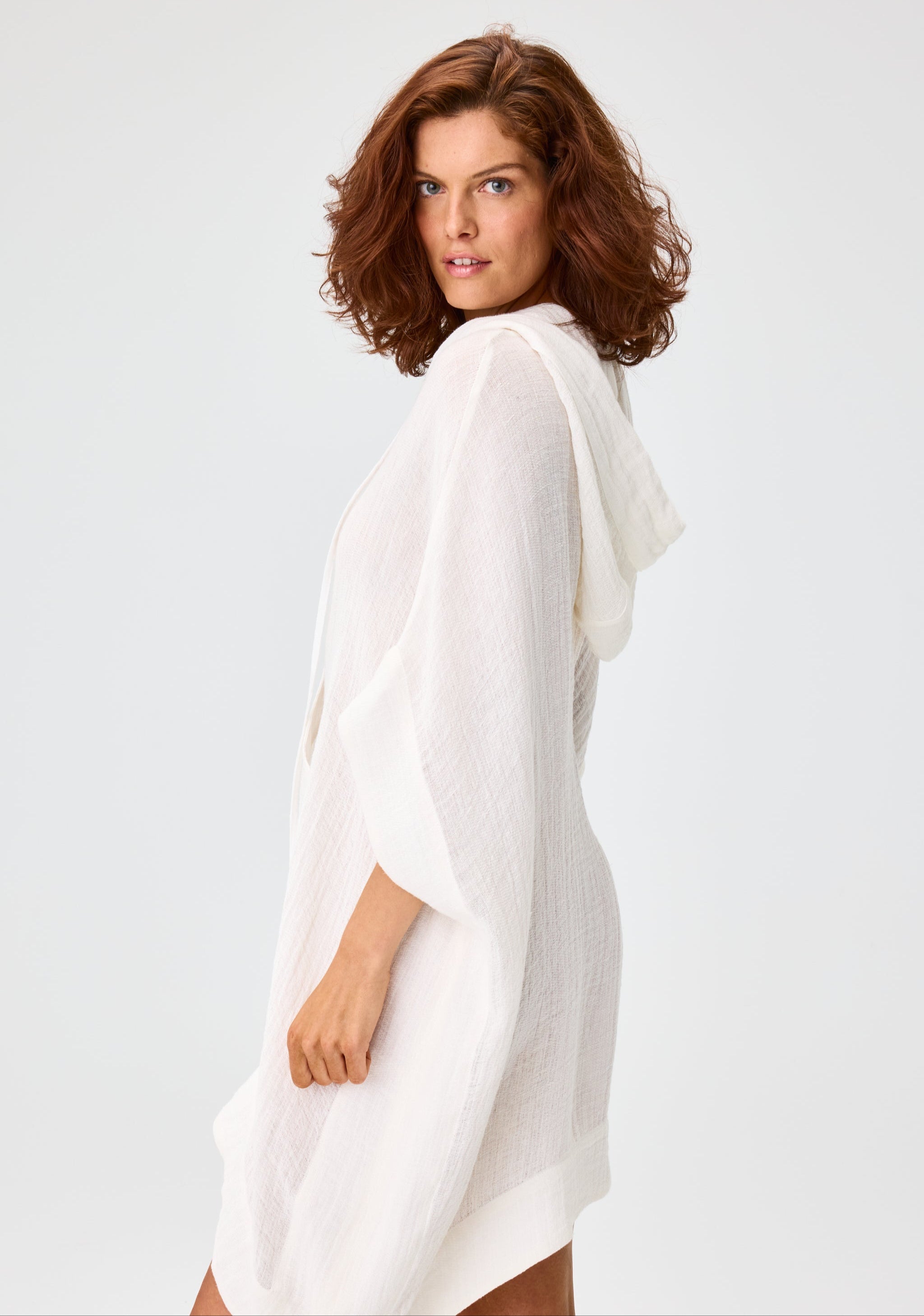 THE HOODED PONCHO in WHITE GAUZE