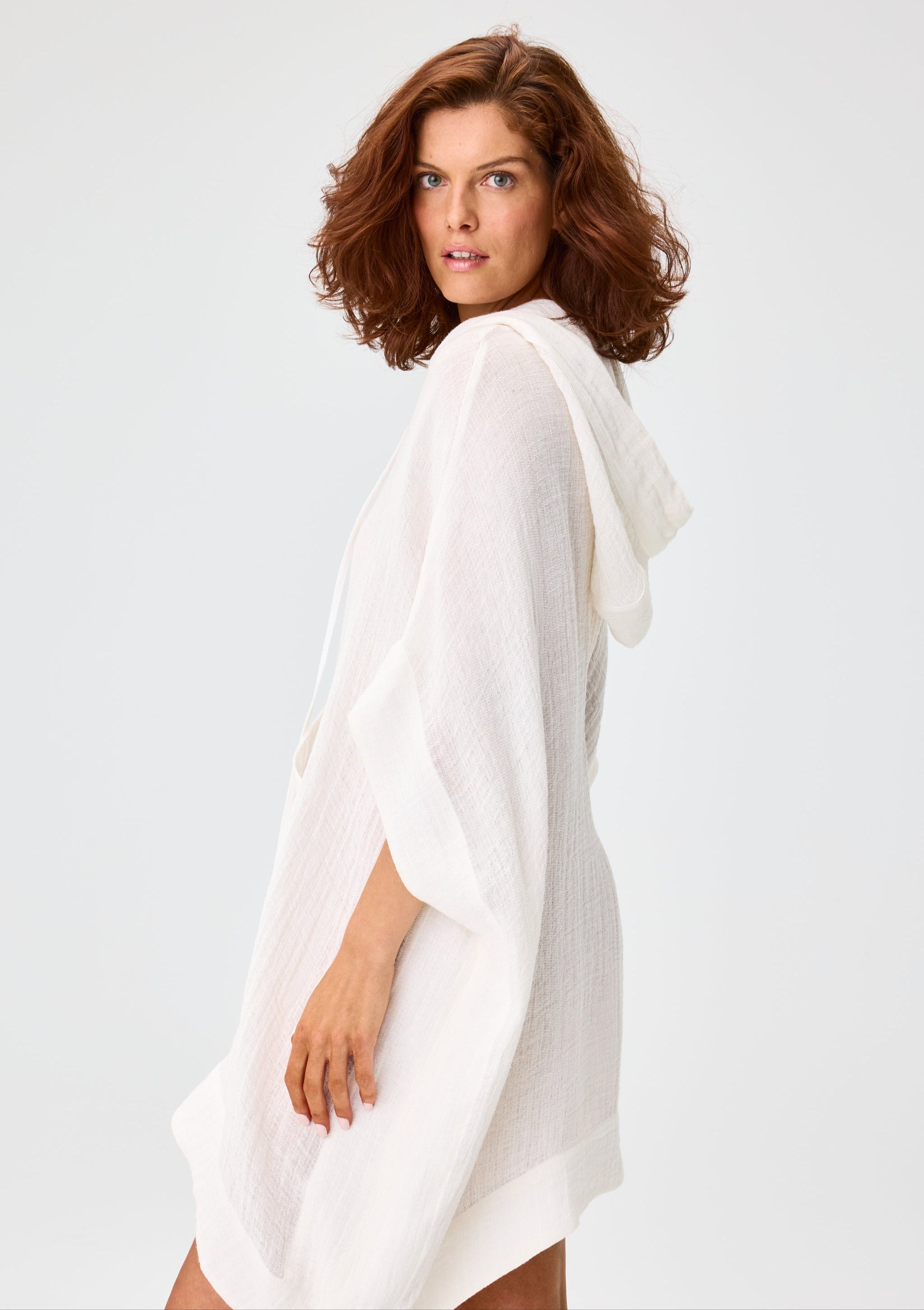 THE HOODED PONCHO in WHITE GAUZE