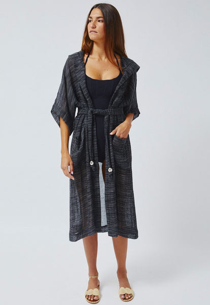 THE DRESSING GOWN in BLACK & WHITE OPEN WEAVE GAUZE