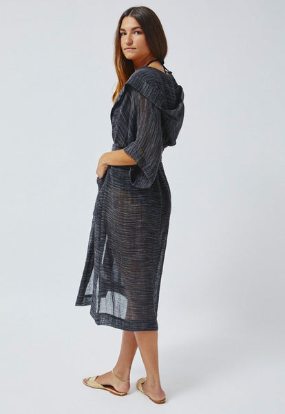 THE DRESSING GOWN in BLACK & WHITE OPEN WEAVE GAUZE