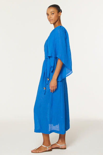 THE ANGEL SLEEVE DRESS in COBALT BLUE GAUZE