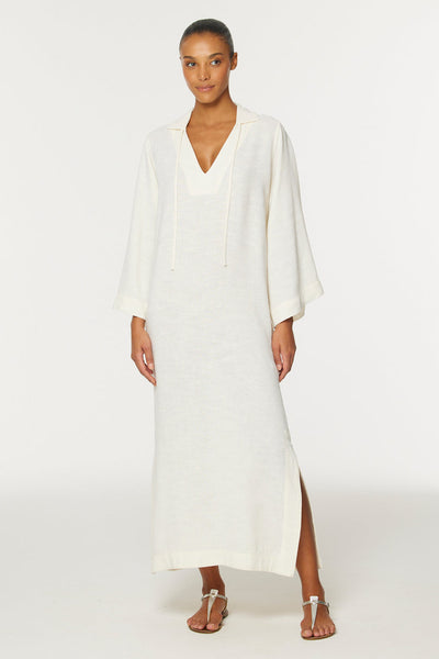 white tunic dress Lisa Marie Fernandez Women's TUNIC Caftan, White Shantung, Linen | Size: Large