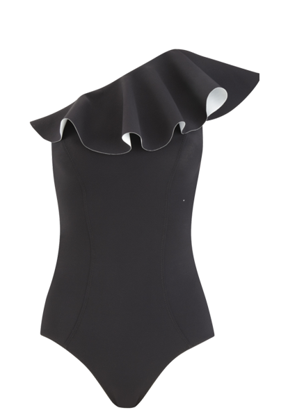 THE ARDEN MAILLOT in BLACK FLOUNCE BONDED