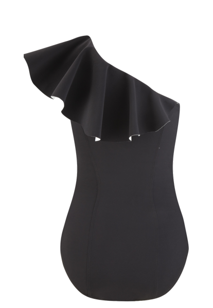 THE ARDEN MAILLOT in BLACK FLOUNCE BONDED