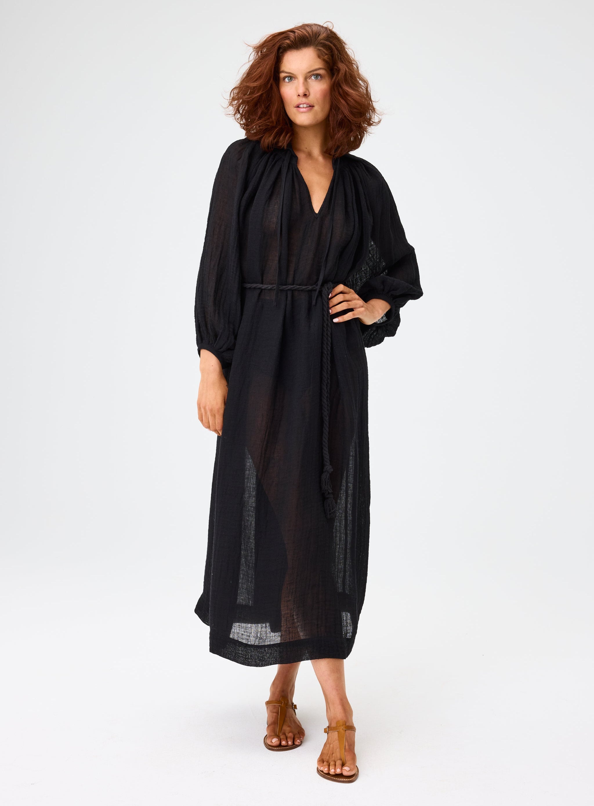 THE POET DRESS MAXI in BLACK GAUZE