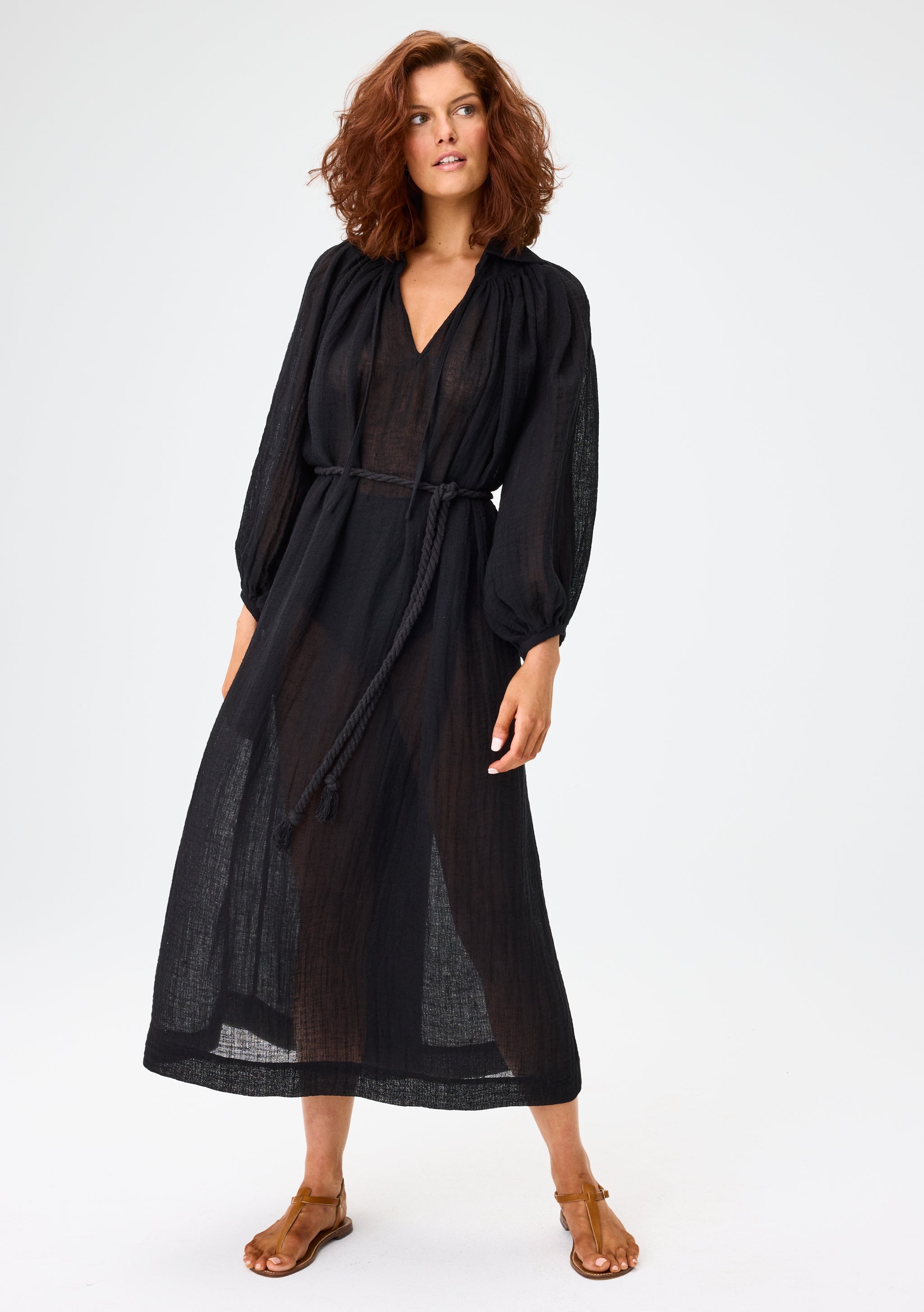 THE POET DRESS MAXI in BLACK GAUZE