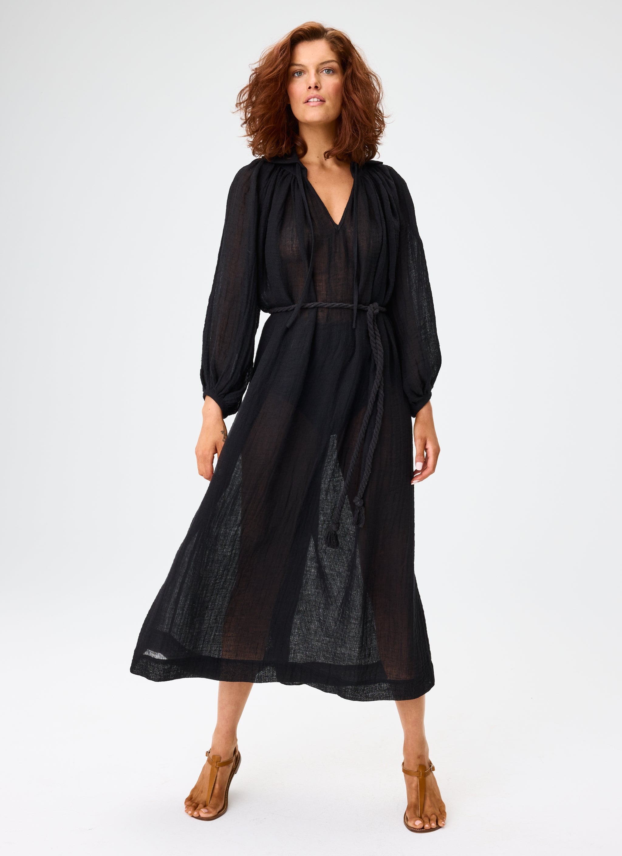 THE POET DRESS MAXI in BLACK GAUZE