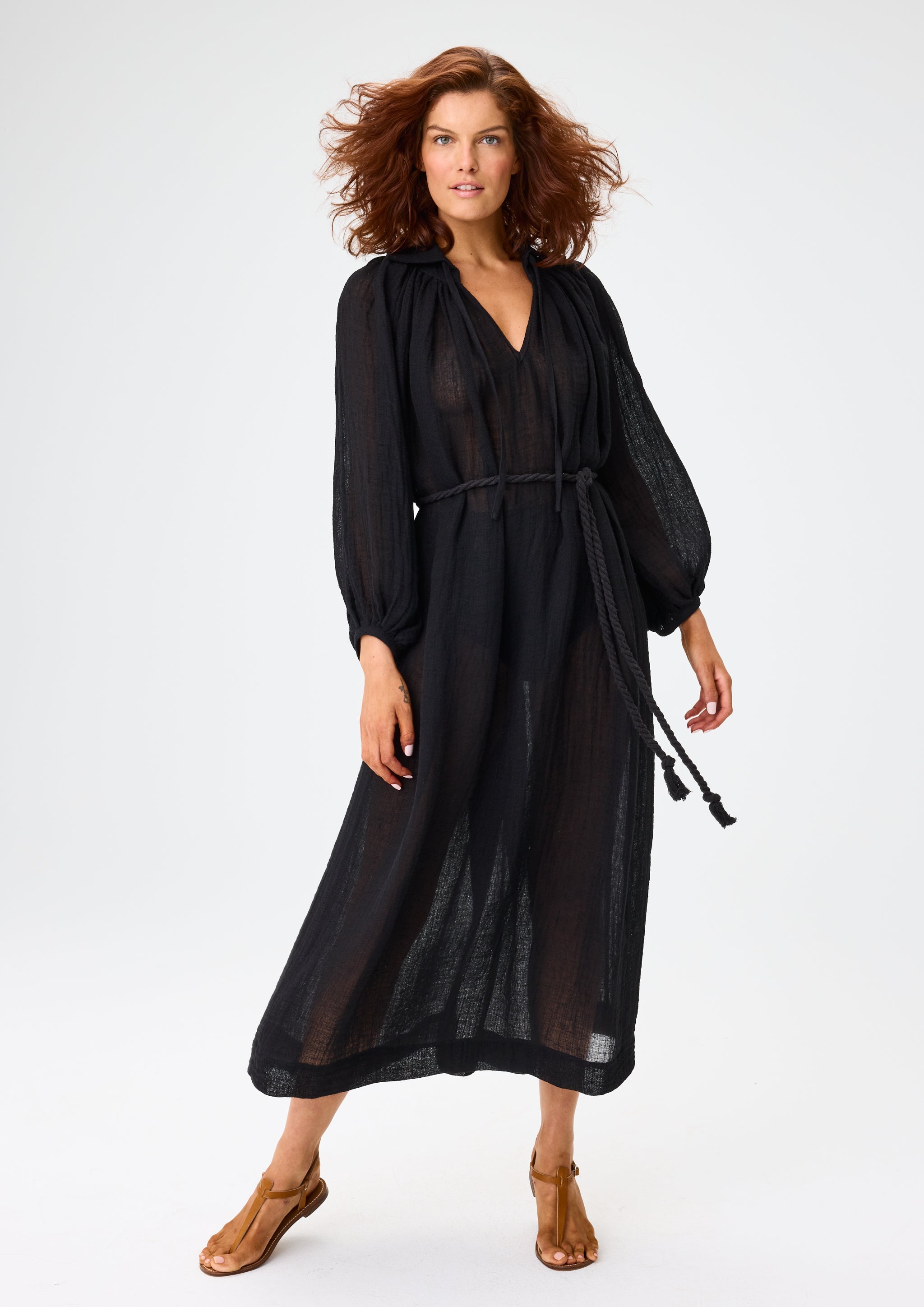 THE POET DRESS MAXI in BLACK GAUZE