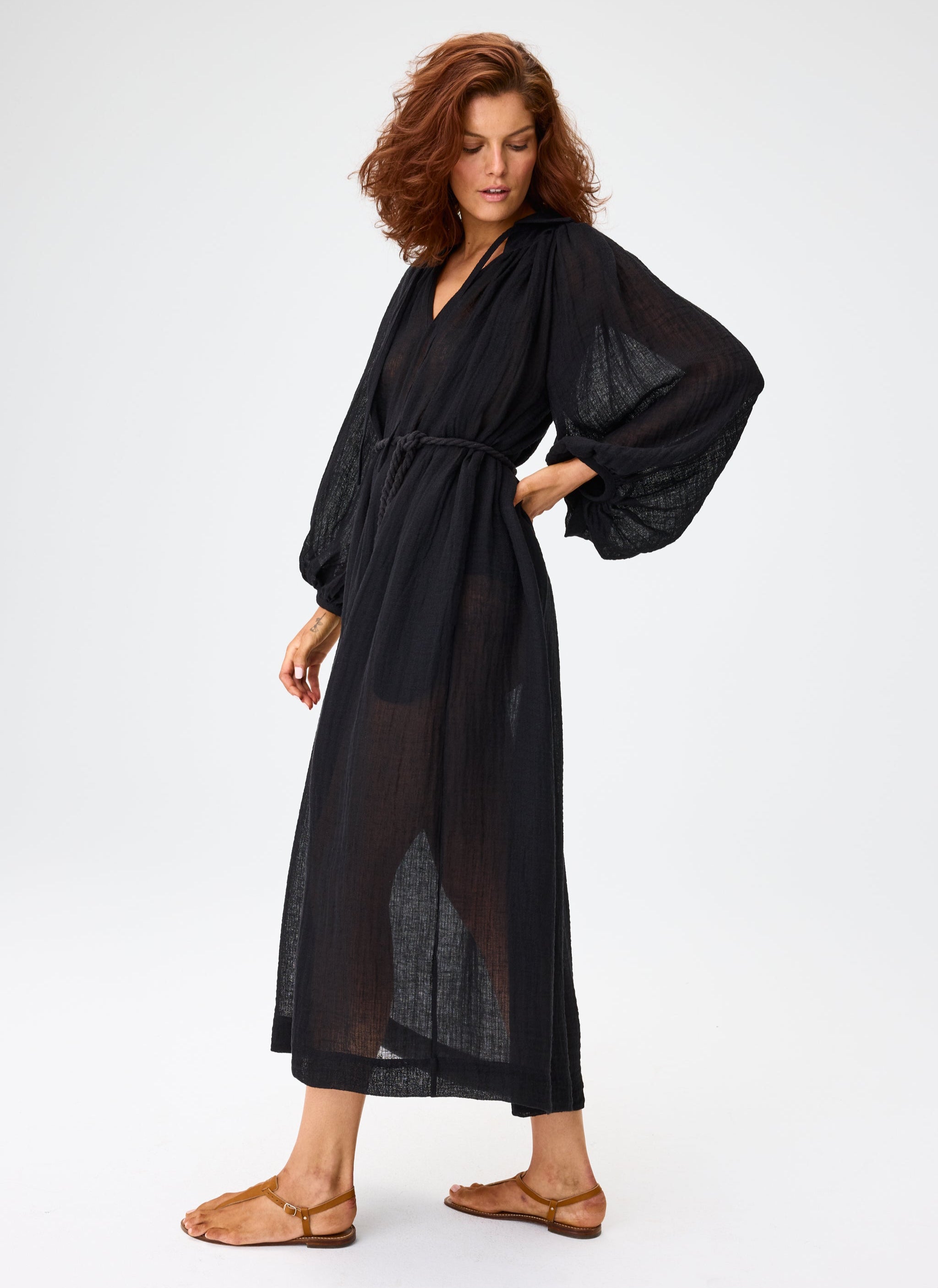 THE POET DRESS MAXI in BLACK GAUZE