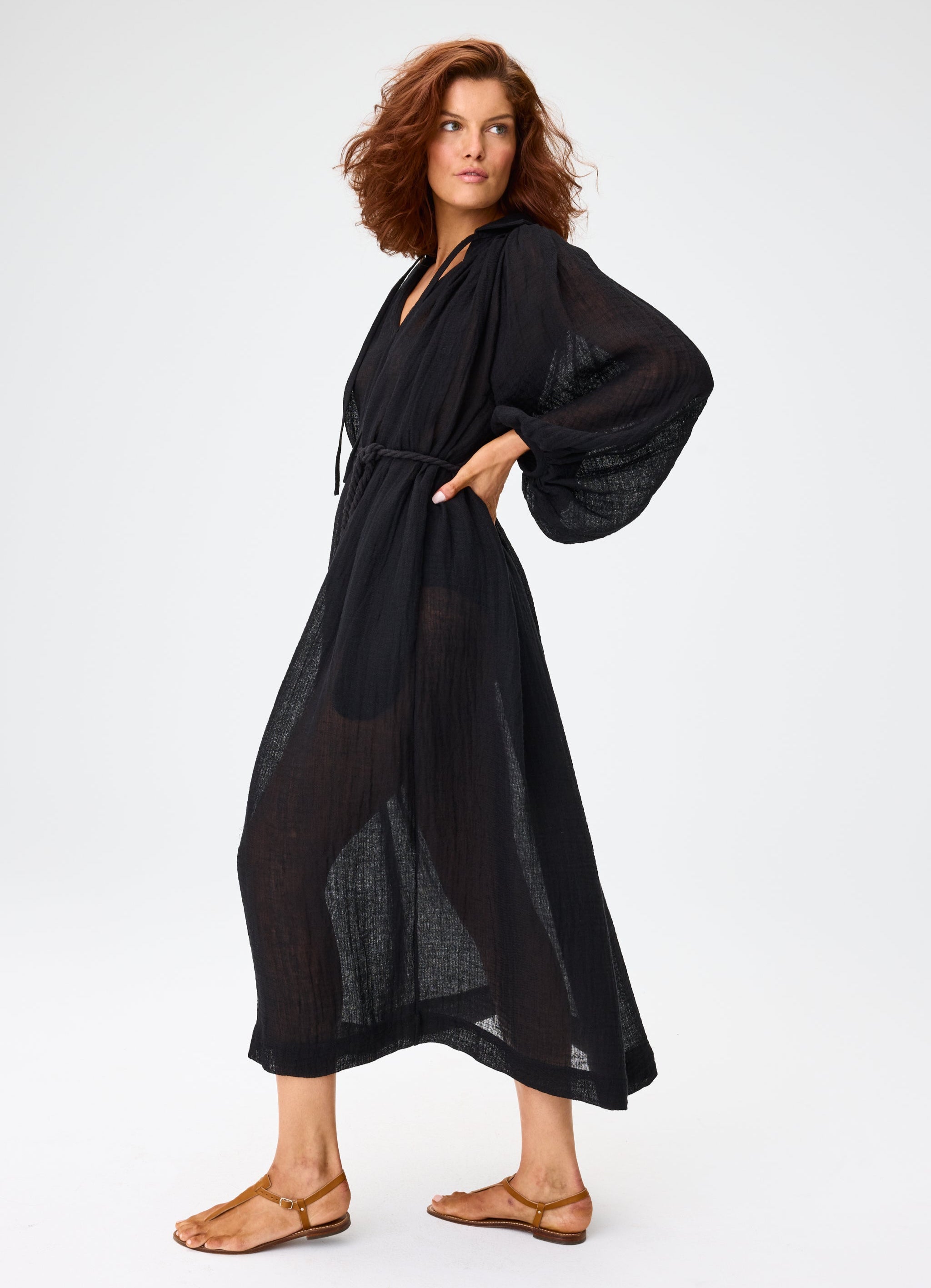 THE POET DRESS MAXI in BLACK GAUZE