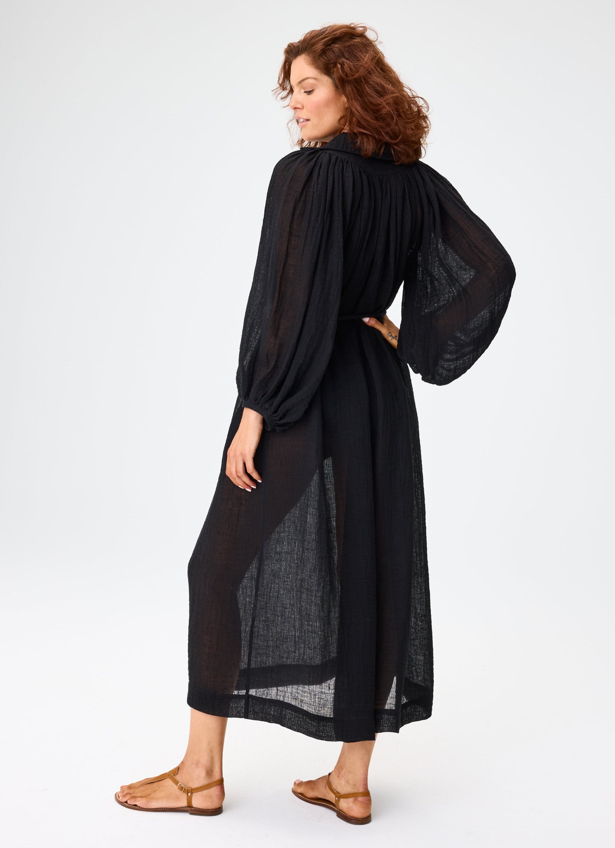 THE POET DRESS MAXI in BLACK GAUZE