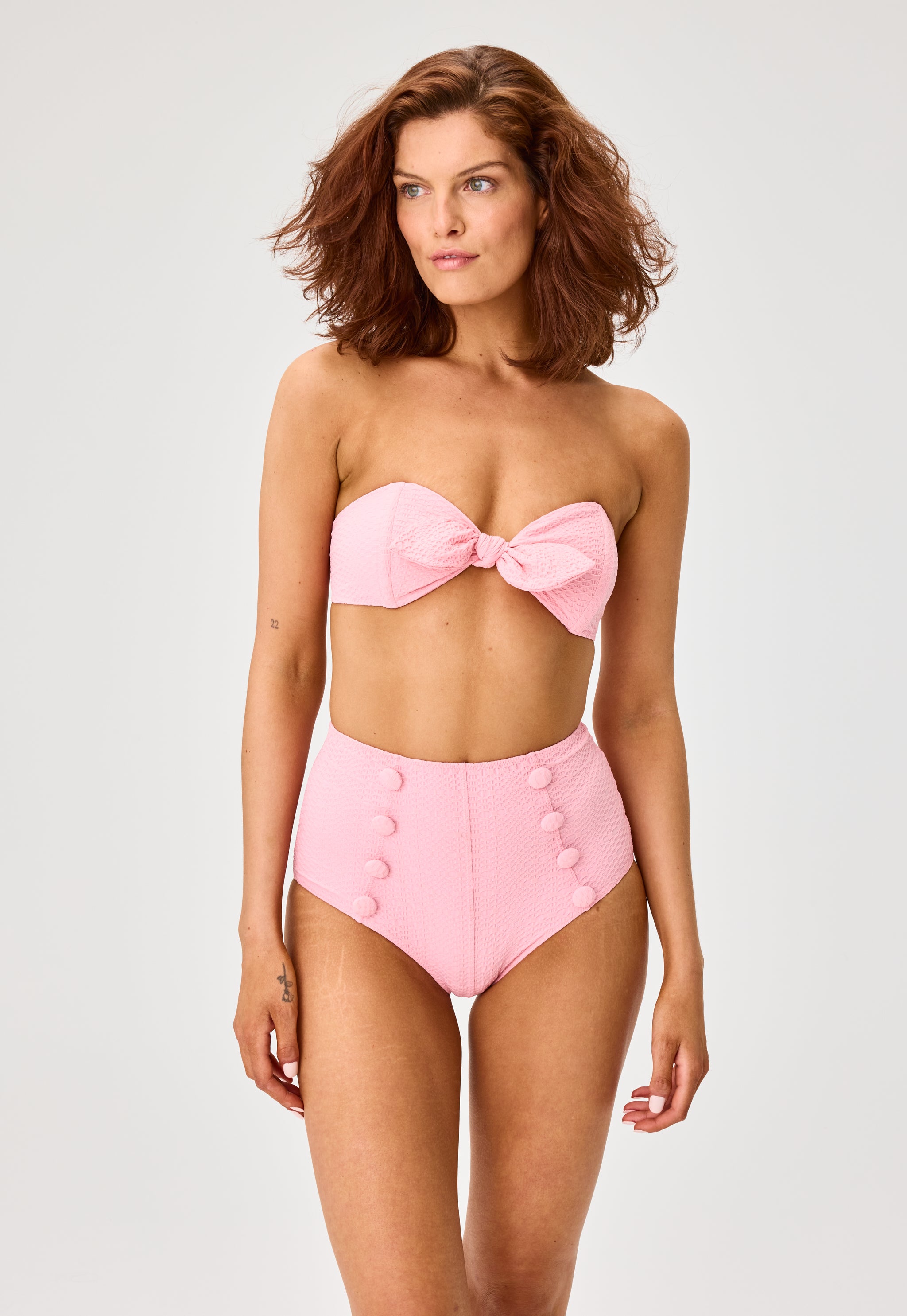 THE POPPY HIGH-WAIST BIKINI in PINK SEERSUCKER