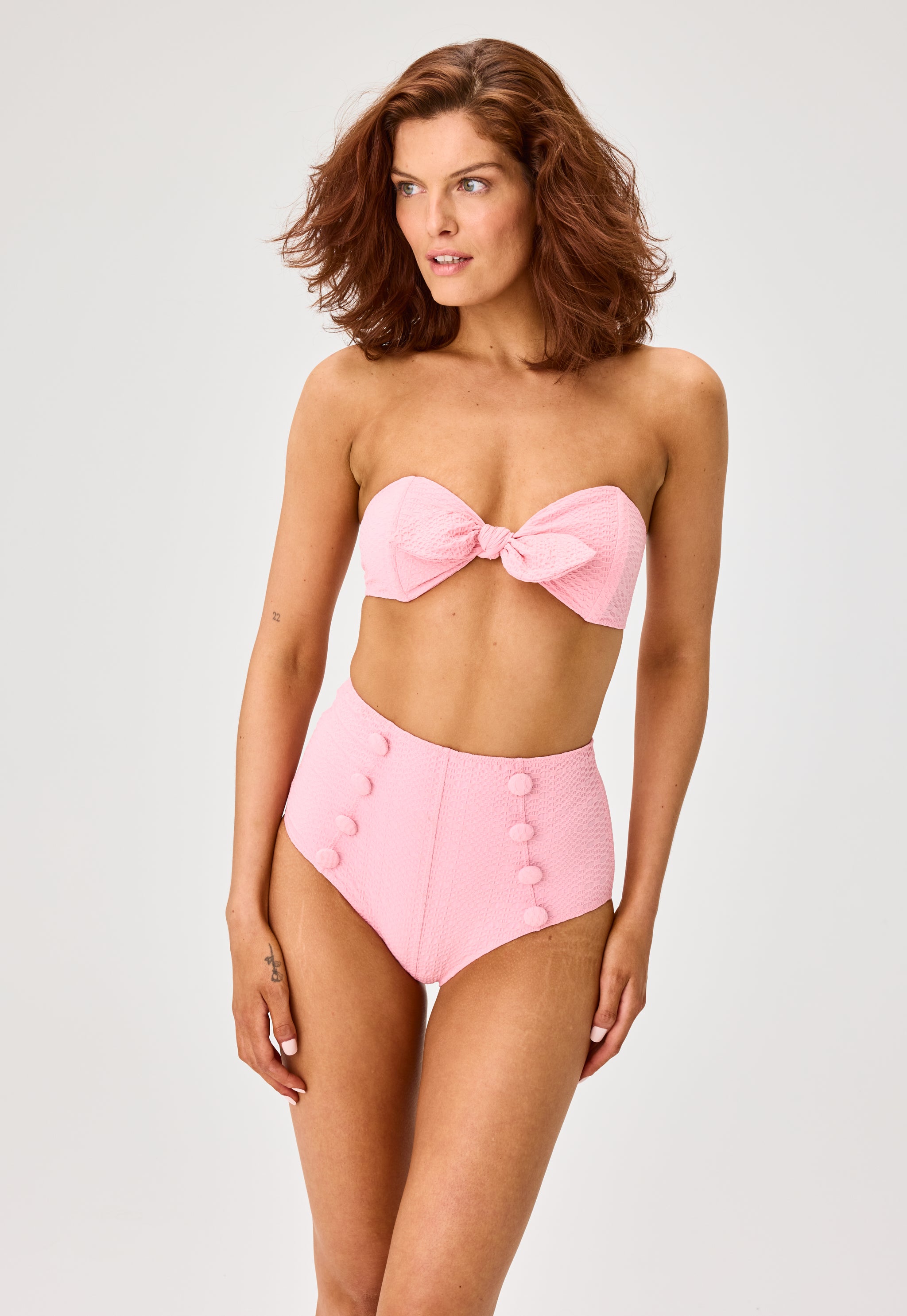THE POPPY HIGH-WAIST BIKINI in PINK SEERSUCKER
