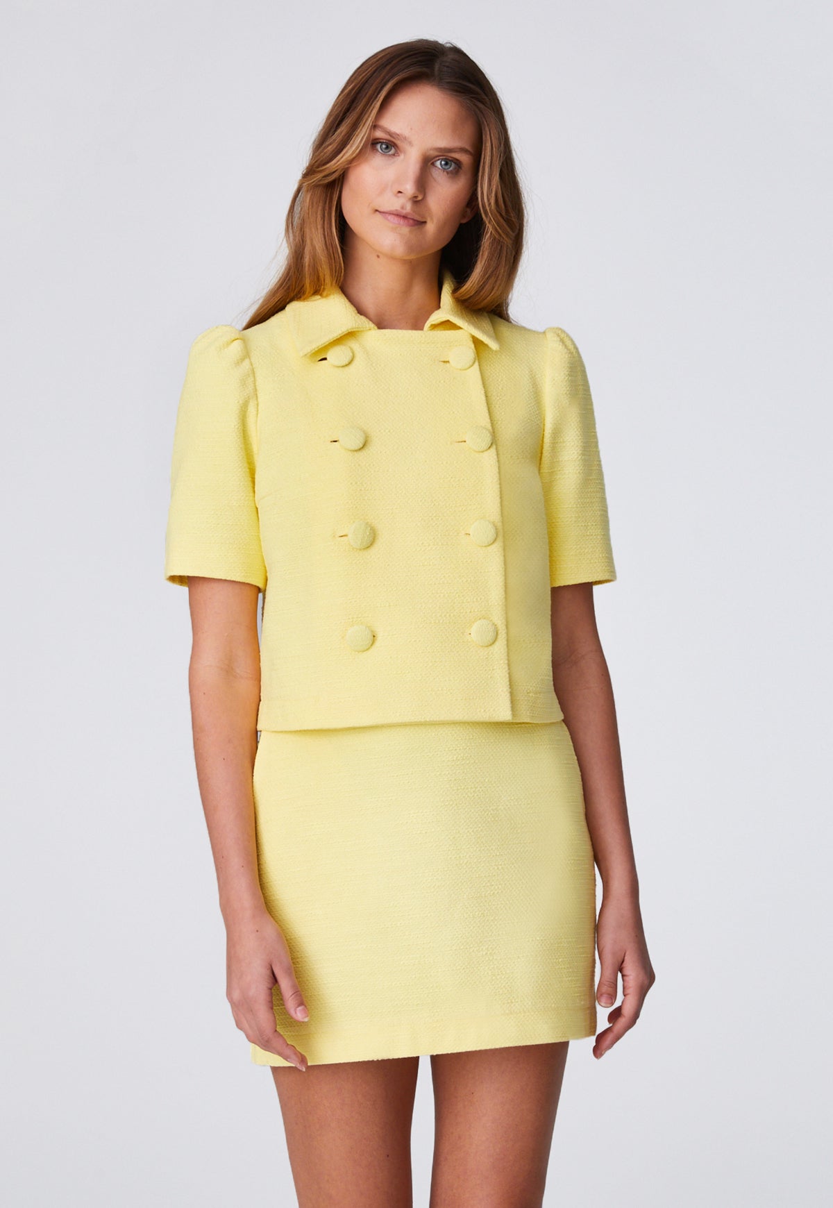 THE PUFF SLEEVE JACKET in LEMON TEXTURED COTTON