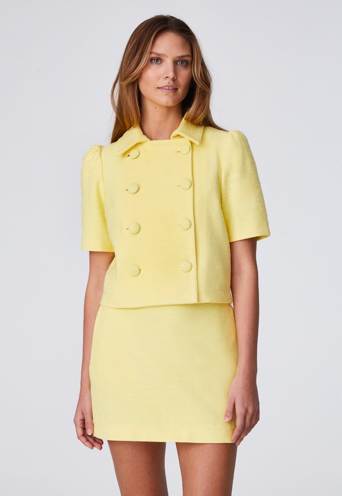 THE PUFF SLEEVE JACKET in LEMON TEXTURED COTTON