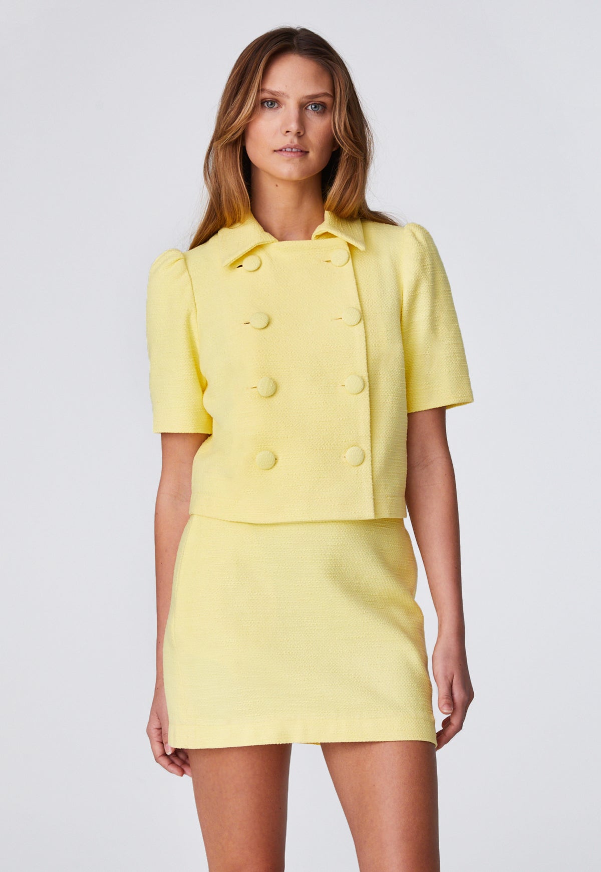 THE PUFF SLEEVE JACKET in LEMON TEXTURED COTTON