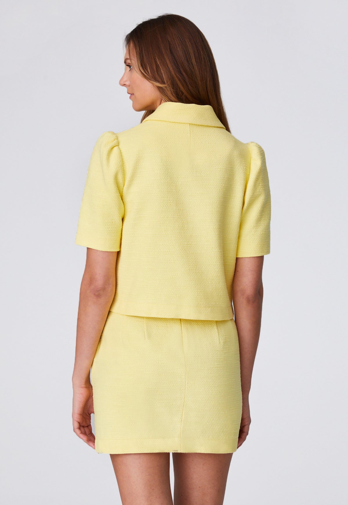 THE PUFF SLEEVE JACKET in LEMON TEXTURED COTTON