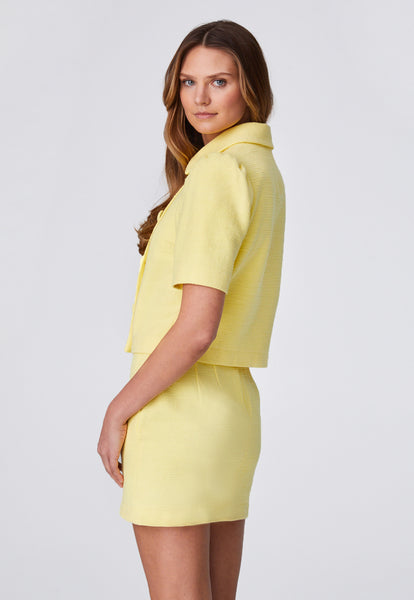 THE PUFF SLEEVE JACKET in LEMON TEXTURED COTTON