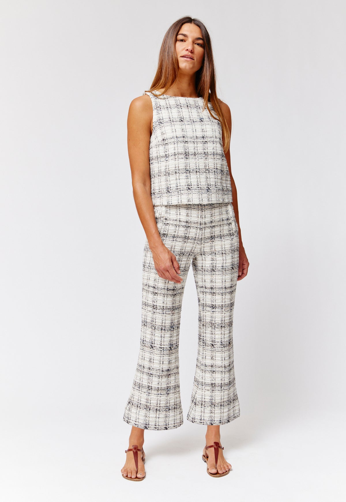 THE FLARE CROPPED TROUSER in BLACK & WHITE TWEED