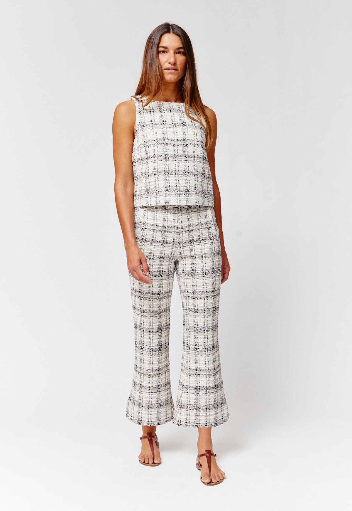 THE FLARE CROPPED TROUSER in BLACK & WHITE TWEED