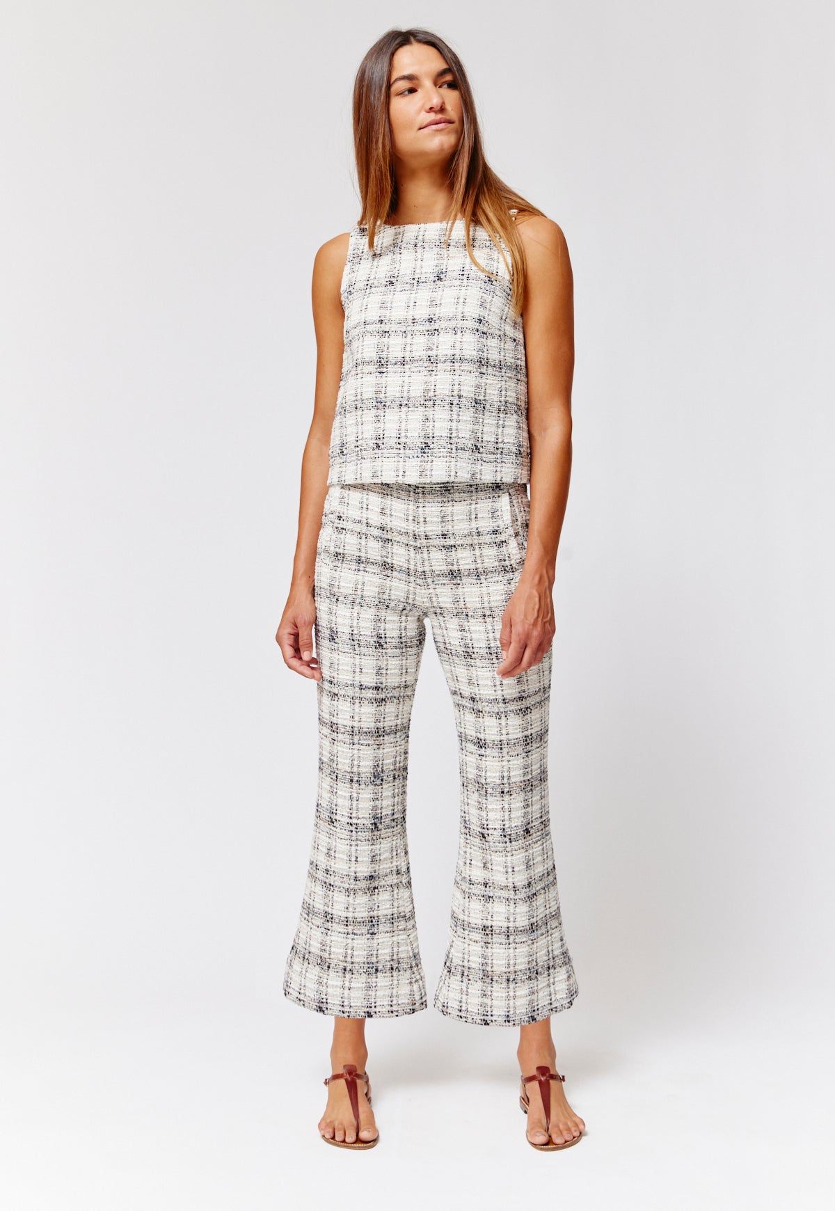 THE FLARE CROPPED TROUSER in BLACK & WHITE TWEED