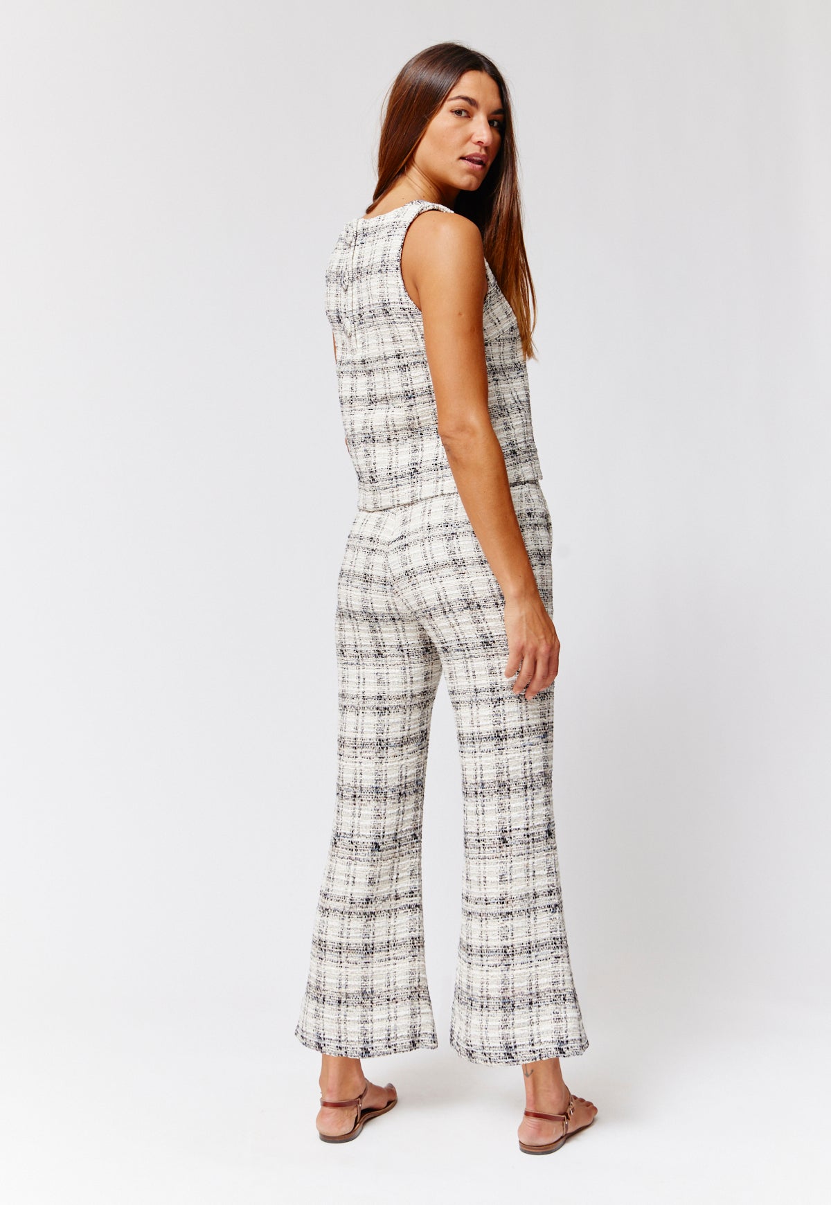 THE FLARE CROPPED TROUSER in BLACK & WHITE TWEED