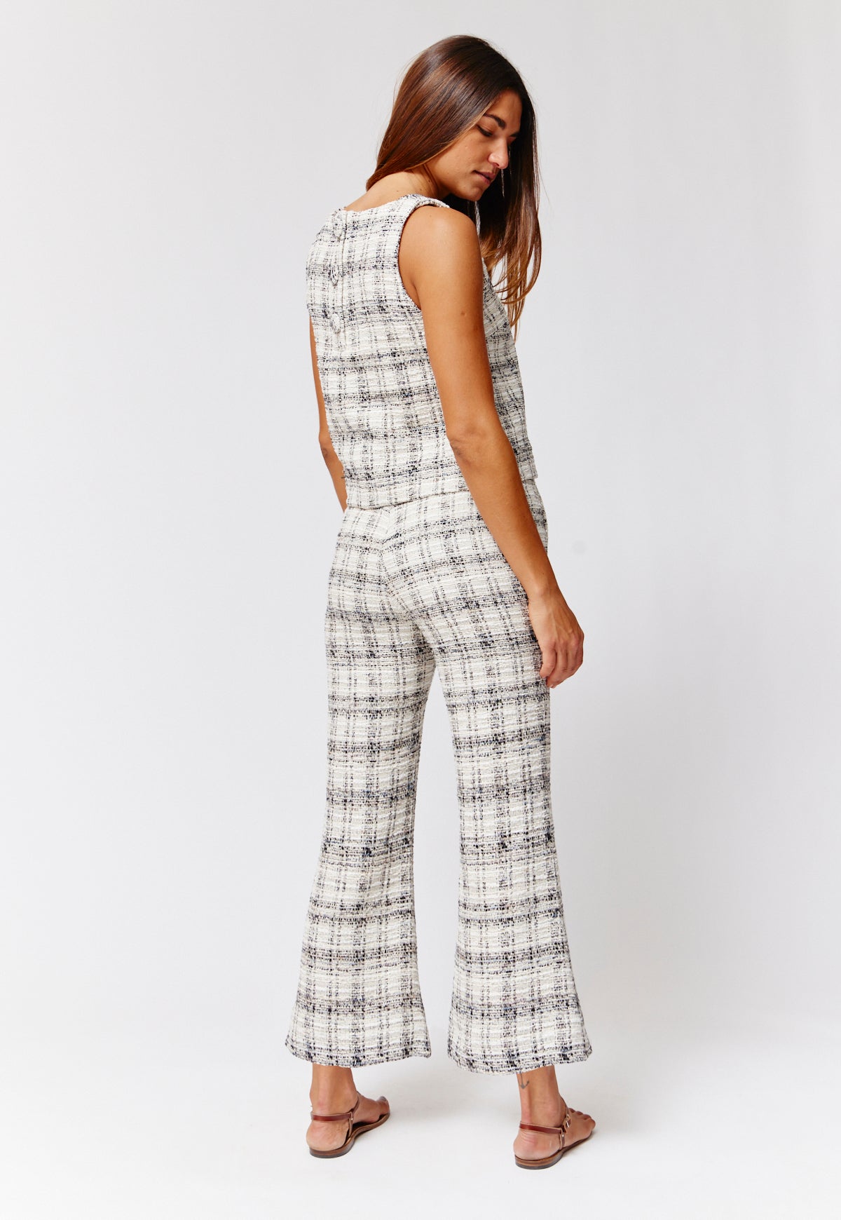 THE FLARE CROPPED TROUSER in BLACK & WHITE TWEED
