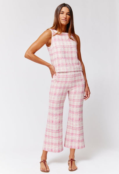 THE FLARE CROPPED TROUSER in PINK TWEED