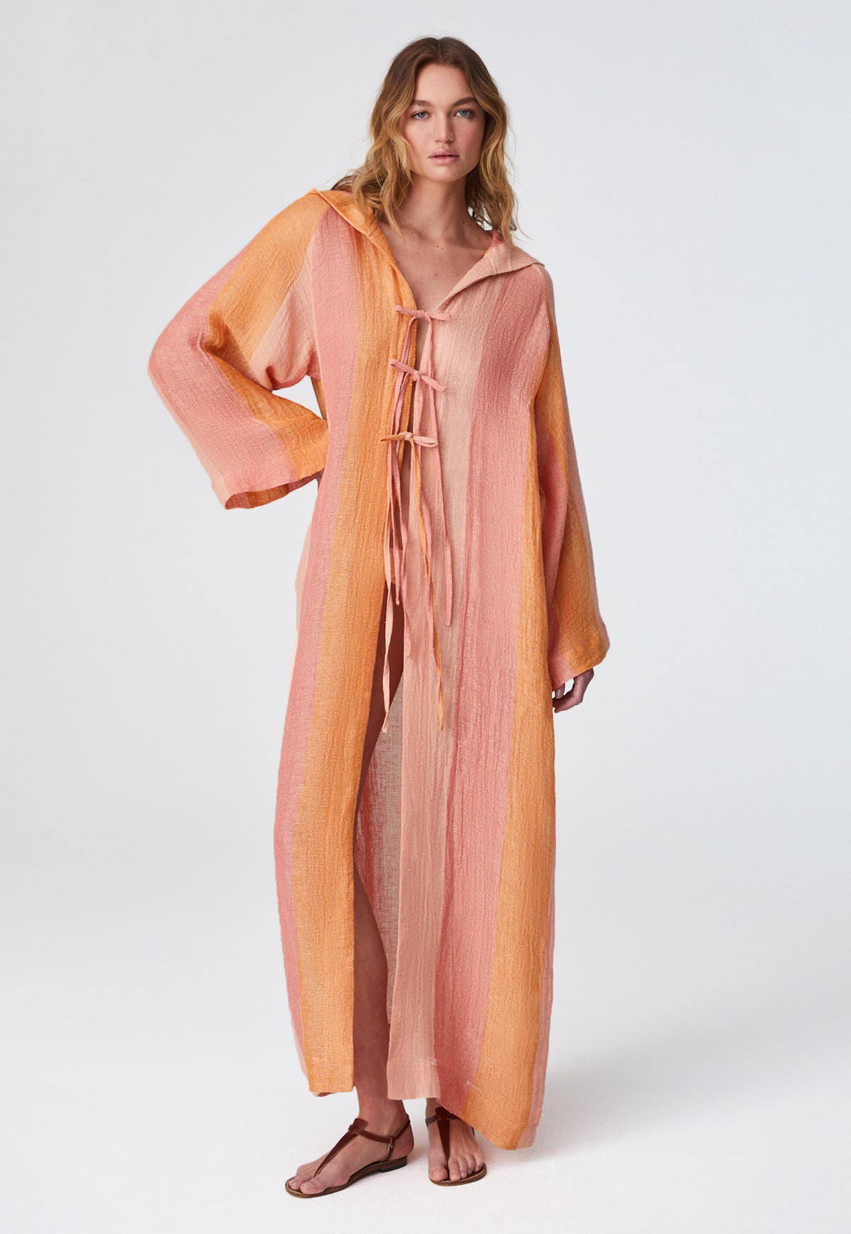 THE BEACH CAPE in SUNSET AWNING STRIPED CHIOS GAUZE