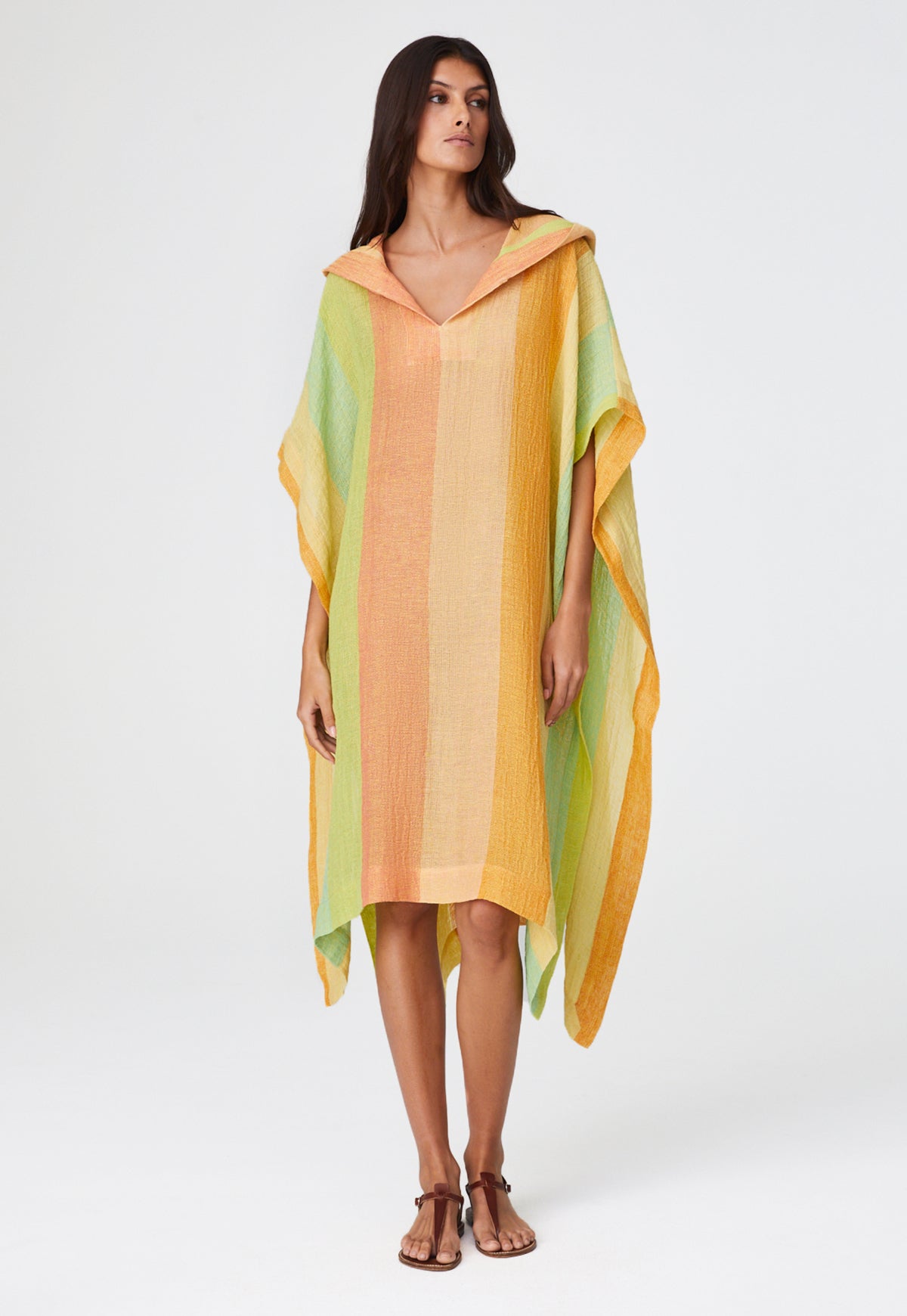THE BEACH PONCHO in CITRUS AWNING STRIPED GAUZE